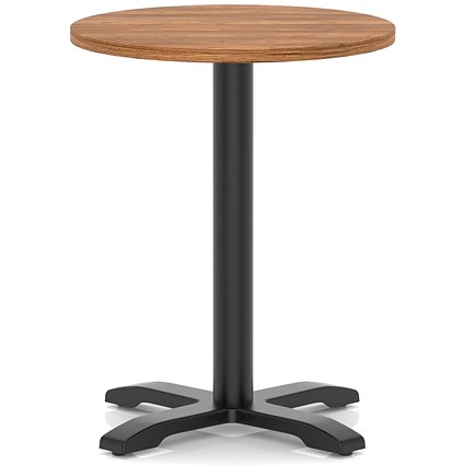Italia 600mm Poseur Round Table Walnut Top 750mm High Black Leg Cross Base