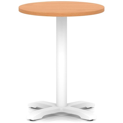 Italia 600mm Poseur Round Table Beech Top 750mm High White Leg Cross Base