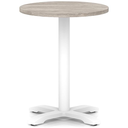 Italia 600mm Poseur Round Table Grey Oak Top 750mm High White Leg Cross Base
