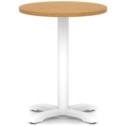 Italia 600mm Poseur Round Table Oak Top 750mm High White Leg Cross Base