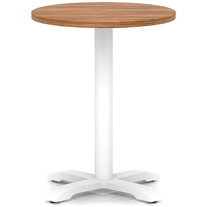 Italia 600mm Poseur Round Table Walnut Top 750mm High White Leg Cross Base