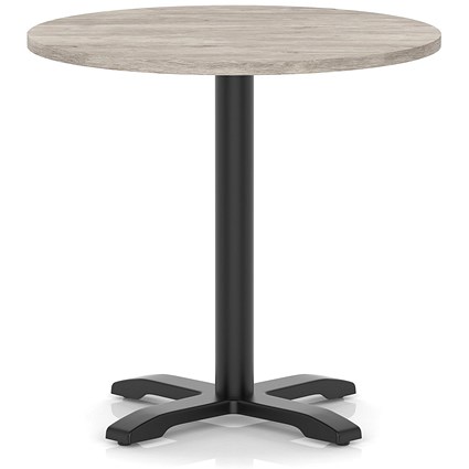 Italia 800mm Poseur Round Table Grey Oak Top 750mm High Black Leg Cross Base