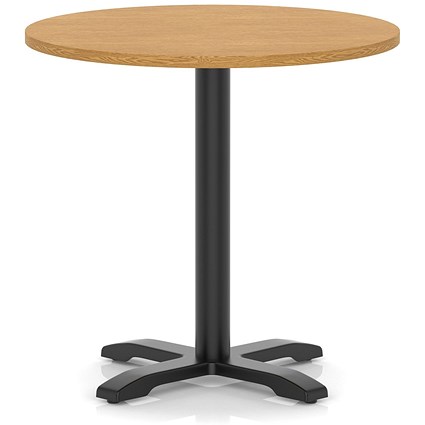 Italia 800mm Poseur Round Table Oak Top 750mm High Black Leg Cross Base