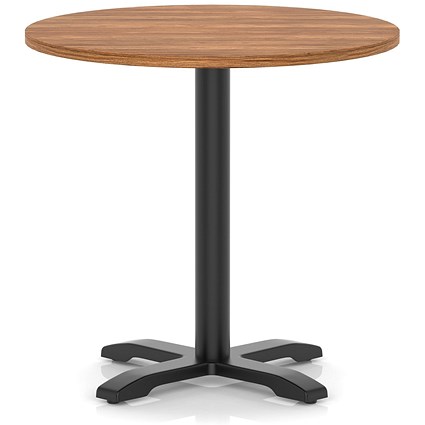 Italia 800mm Poseur Round Table Walnut Top 750mm High Black Leg Cross Base