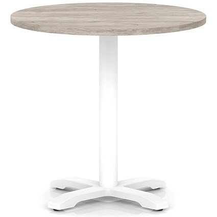 Italia 800mm Poseur Round Table Grey Oak Top 750mm High White Leg Cross Base