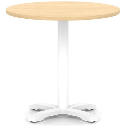 Italia 800mm Poseur Round Table Maple Top 750mm High White Leg Cross Base