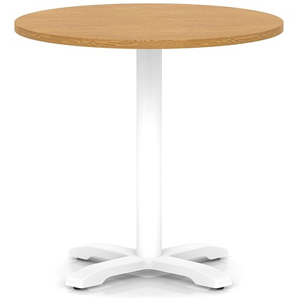 Italia 800mm Poseur Round Table Oak Top 750mm High White Leg Cross Base