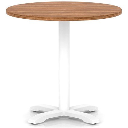 Italia 800mm Poseur Round Table Walnut Top 750mm High White Leg Cross Base