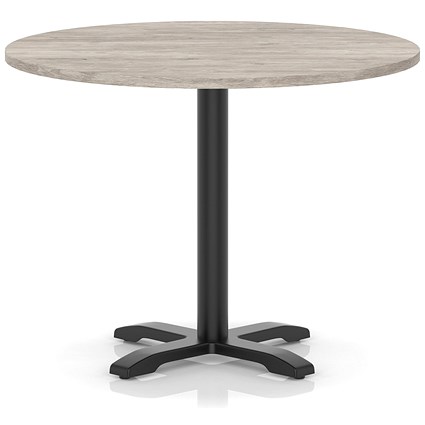 Italia 1000mm Poseur Round Table Grey Oak Top 750mm High Black Leg Cross Base