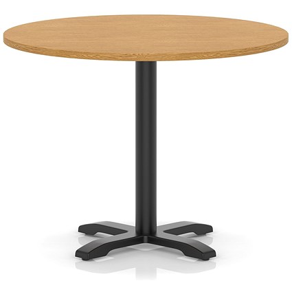 Italia 1000mm Poseur Round Table Oak Top 750mm High Black Leg Cross Base