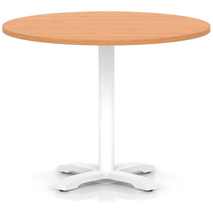 Italia 1000mm Poseur Round Table Beech Top 750mm High White Leg Cross Base