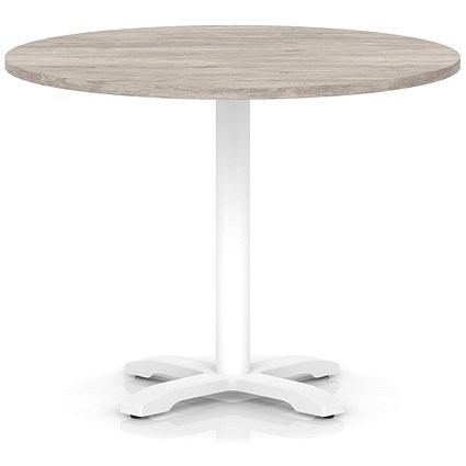 Italia 1000mm Poseur Round Table Grey Oak Top 750mm High White Leg Cross Base