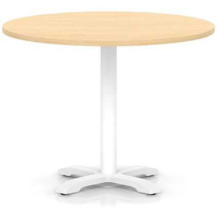 Italia 1000mm Poseur Round Table Maple Top 750mm High White Leg Cross Base