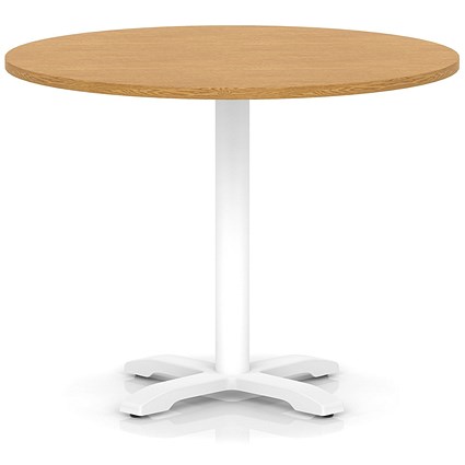 Italia 1000mm Poseur Round Table Oak Top 750mm High White Leg Cross Base