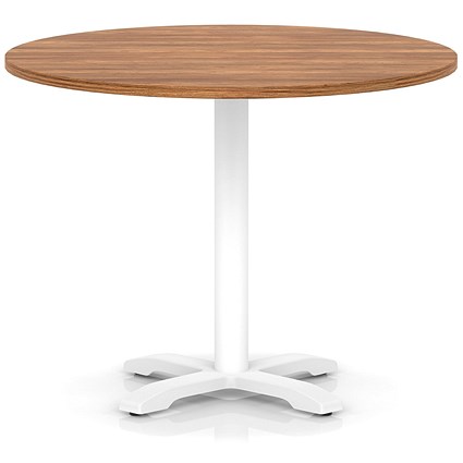 Italia 1000mm Poseur Round Table Walnut Top 750mm High White Leg Cross Base