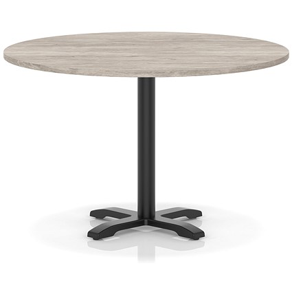 Italia 1200mm Poseur Round Table Grey Oak Top 750mm High Black Leg Cross Base
