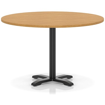 Italia 1200mm Poseur Round Table Oak Top 750mm High Black Leg Cross Base