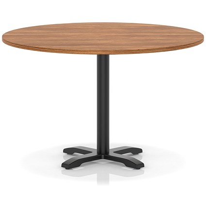 Italia 1200mm Poseur Round Table Walnut Top 750mm High Black Leg Cross Base