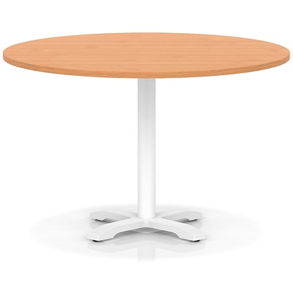 Italia 1200mm Poseur Round Table Beech Top 750mm High White Leg Cross Base