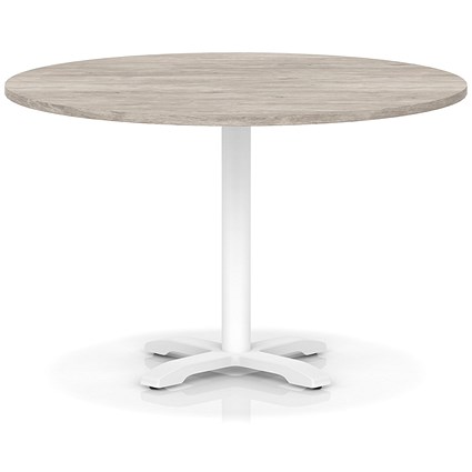 Italia 1200mm Poseur Round Table Grey Oak Top 750mm High White Leg Cross Base