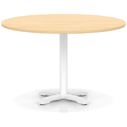 Italia 1200mm Poseur Round Table Maple Top 750mm High White Leg Cross Base