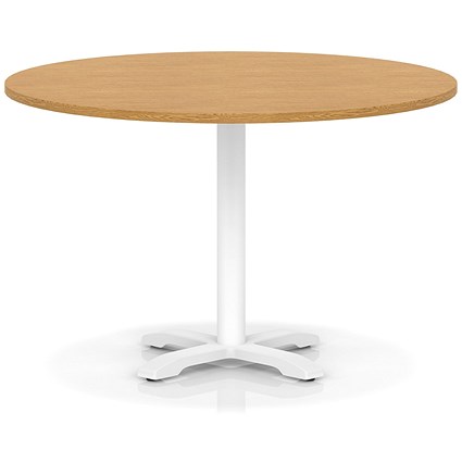 Italia 1200mm Poseur Round Table Oak Top 750mm High White Leg Cross Base
