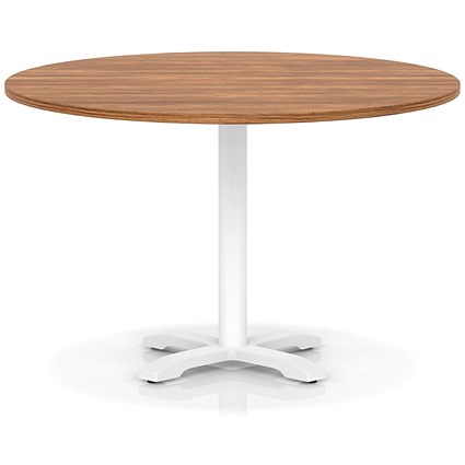 Italia 1200mm Poseur Round Table Walnut Top 750mm High White Leg Cross Base