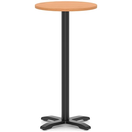 Italia 600mm Poseur Round Table Beech Top 1170mm High Black Leg Cross Base