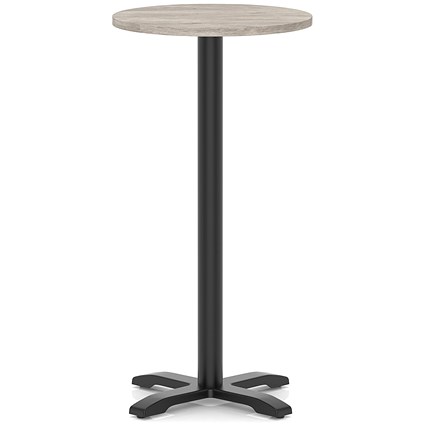 Italia 600mm Poseur Round Table Grey Oak Top 1170mm High Black Leg Cross Base