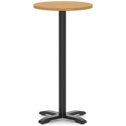 Italia 600mm Poseur Round Table Oak Top 1170mm High Black Leg Cross Base