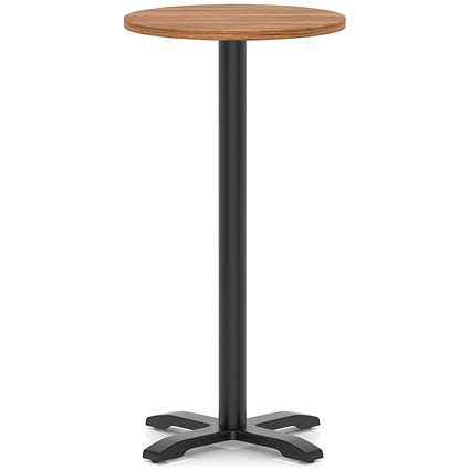 Italia 600mm Poseur Round Table Walnut Top 1170mm High Black Leg Cross Base