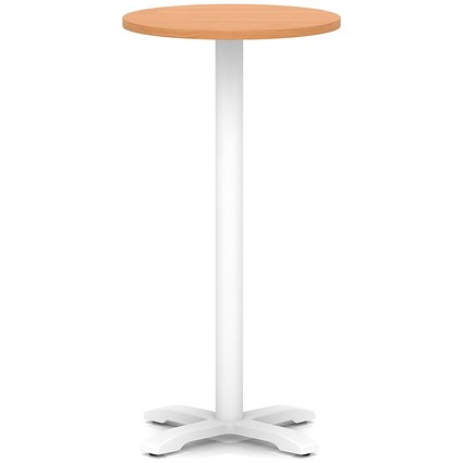 Italia 600mm Poseur Round Table Beech Top 1170mm High White Leg Cross Base