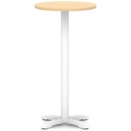 Italia 600mm Poseur Round Table Maple Top 1170mm High White Leg Cross Base