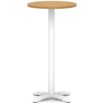 Italia 600mm Poseur Round Table Oak Top 1170mm High White Leg Cross Base