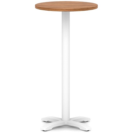 Italia 600mm Poseur Round Table Walnut Top 1170mm High White Leg Cross Base