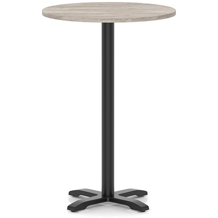 Italia 800mm Poseur Round Table Grey Oak Top 1170mm High Black Leg Cross Base