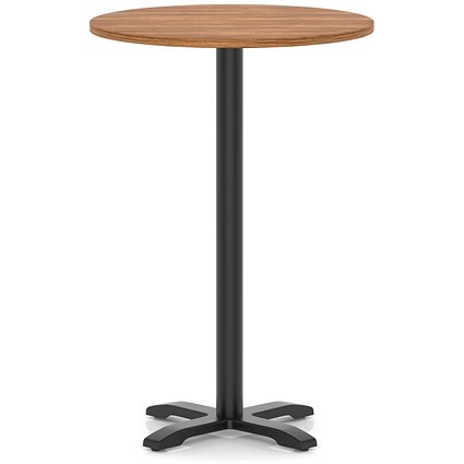 Italia 800mm Poseur Round Table Walnut Top 1170mm High Black Leg Cross Base
