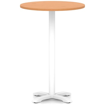 Italia 800mm Poseur Round Table Beech Top 1170mm High White Leg Cross Base