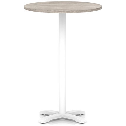 Italia 800mm Poseur Round Table Grey Oak Top 1170mm High White Leg Cross Base