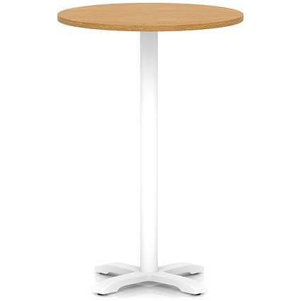 Italia 800mm Poseur Round Table Oak Top 1170mm High White Leg Cross Base
