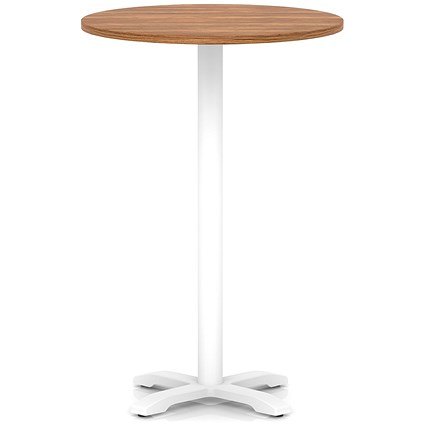 Italia 800mm Poseur Round Table Walnut Top 1170mm High White Leg Cross Base