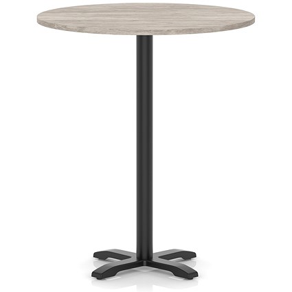 Italia 1000mm Poseur Round Table Grey Oak Top 1170mm High Black Leg Cross Base