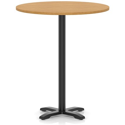 Italia 1000mm Poseur Round Table Oak Top 1170mm High Black Leg Cross Base