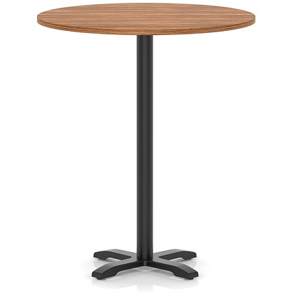 Italia 1000mm Poseur Round Table Walnut Top 1170mm High Black Leg Cross Base