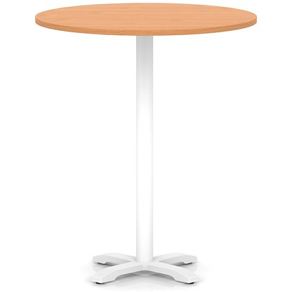 Italia 1000mm Poseur Round Table Beech Top 1170mm High White Leg Cross Base