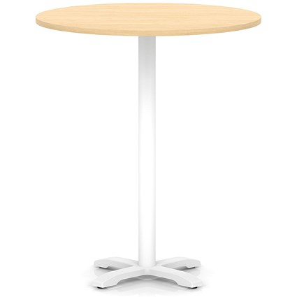 Italia 1000mm Poseur Round Table Maple Top 1170mm High White Leg Cross Base