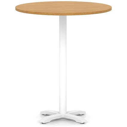 Italia 1000mm Poseur Round Table Oak Top 1170mm High White Leg Cross Base
