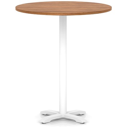 Italia 1000mm Poseur Round Table Walnut Top 1170mm High White Leg Cross Base