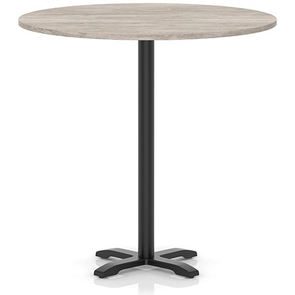 Italia 1200mm Poseur Round Table Grey Oak Top 1170mm High Black Leg Cross Base