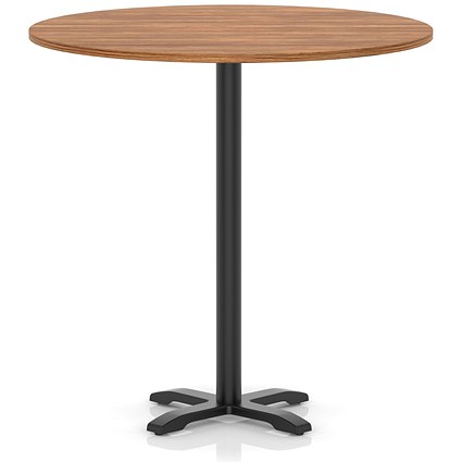 Italia 1200mm Poseur Round Table Walnut Top 1170mm High Black Leg Cross Base